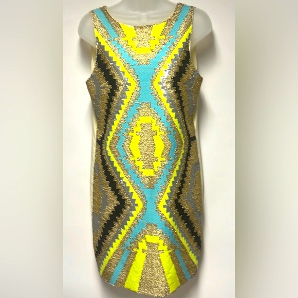Mod Bold Sequined & Beaded Sleeveless Sheath Dress Designed by Harper 21st - Picture 6 of 14